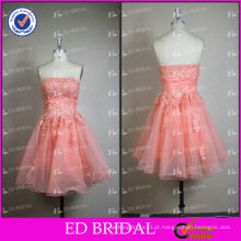 ED Bridal Lovely Real Pictures Lace Appliqued A linha Strapless Organza estilo curto vestido de noite de mulheres 2017